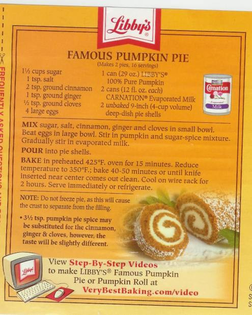 Libby Pumpkin Pie Recipe
 libby pumpkin pie mix ingre nts