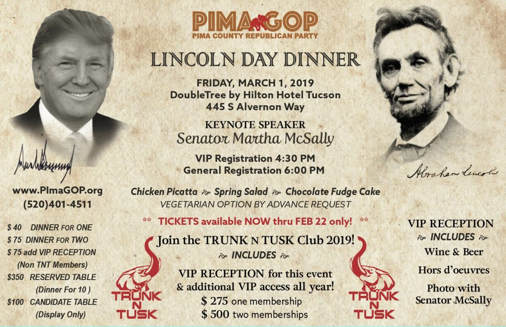 Lincoln Day Dinner
 Buy Tickets Lincoln Day Dinner PIMA COUNTY REPUBLICAN