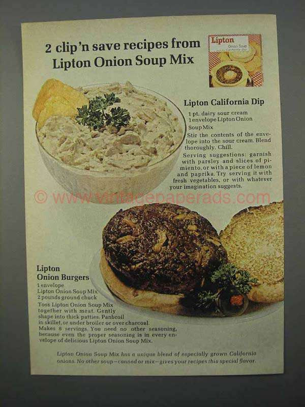 Lipton Onion Soup Burgers
 1966 Lipton ion Soup Mix Ad California Dip Burgers