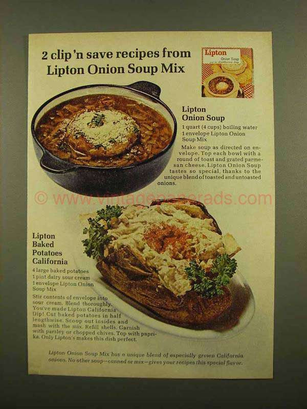 Lipton Onion Soup Potatoes
 1965 Lipton ion Soup Ad Baked Potatoes California