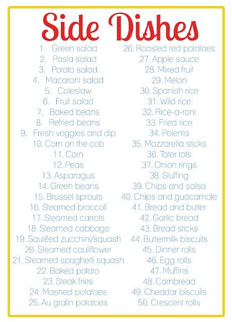 List Of Dinner Ideas
 Great list of side dish ideas adds variety when I in