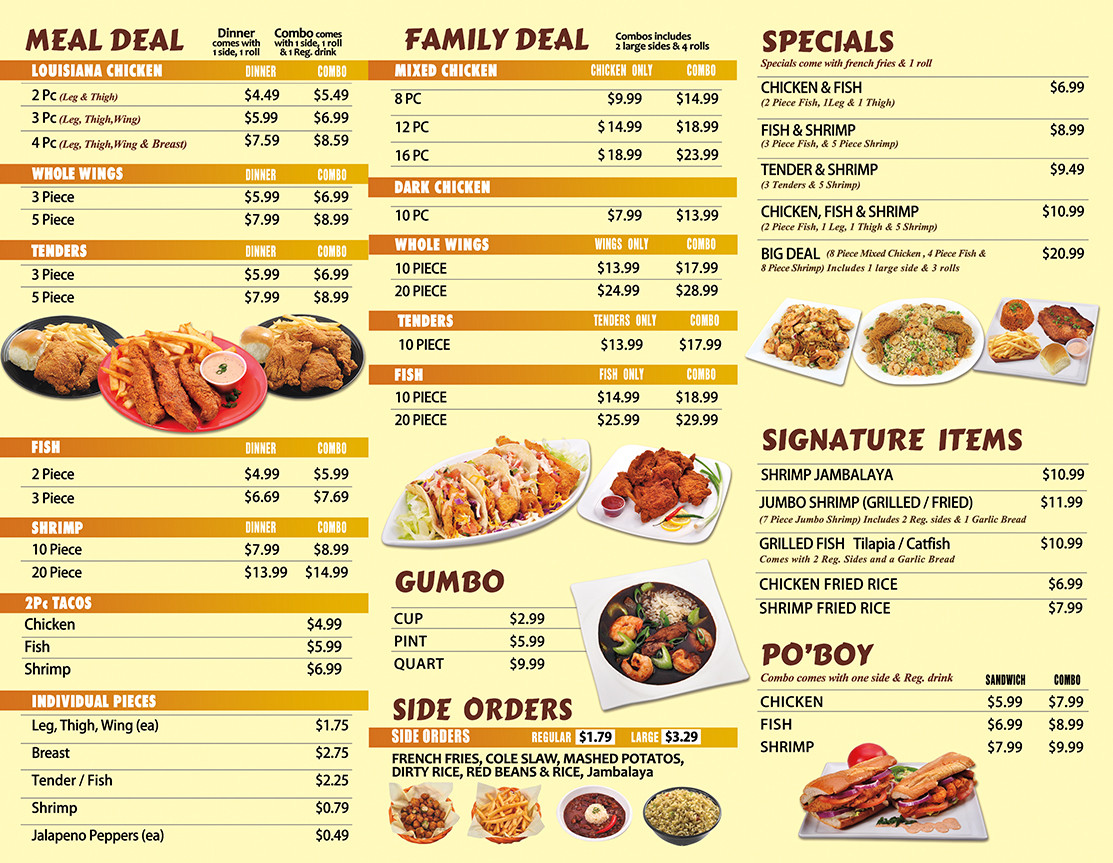 Louisiana Fried Chicken Menu
 Menu – Louisiana Famous Fried Chicken & Seafood