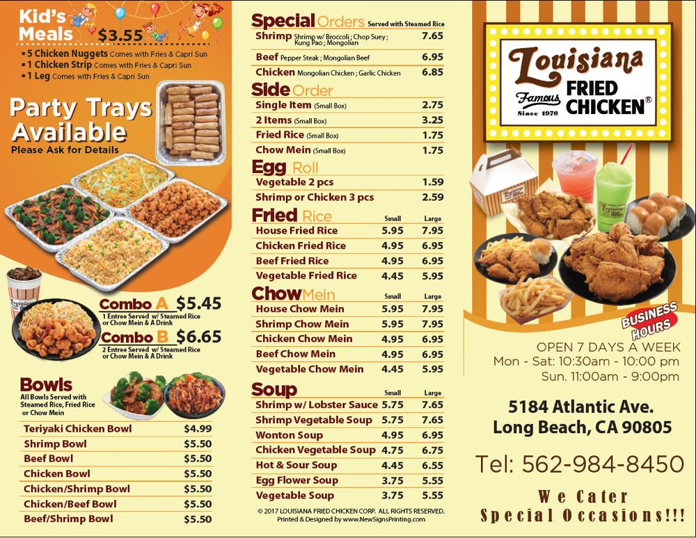 Louisiana Fried Chicken Menu
 s for Louisiana Famous Fried Chicken