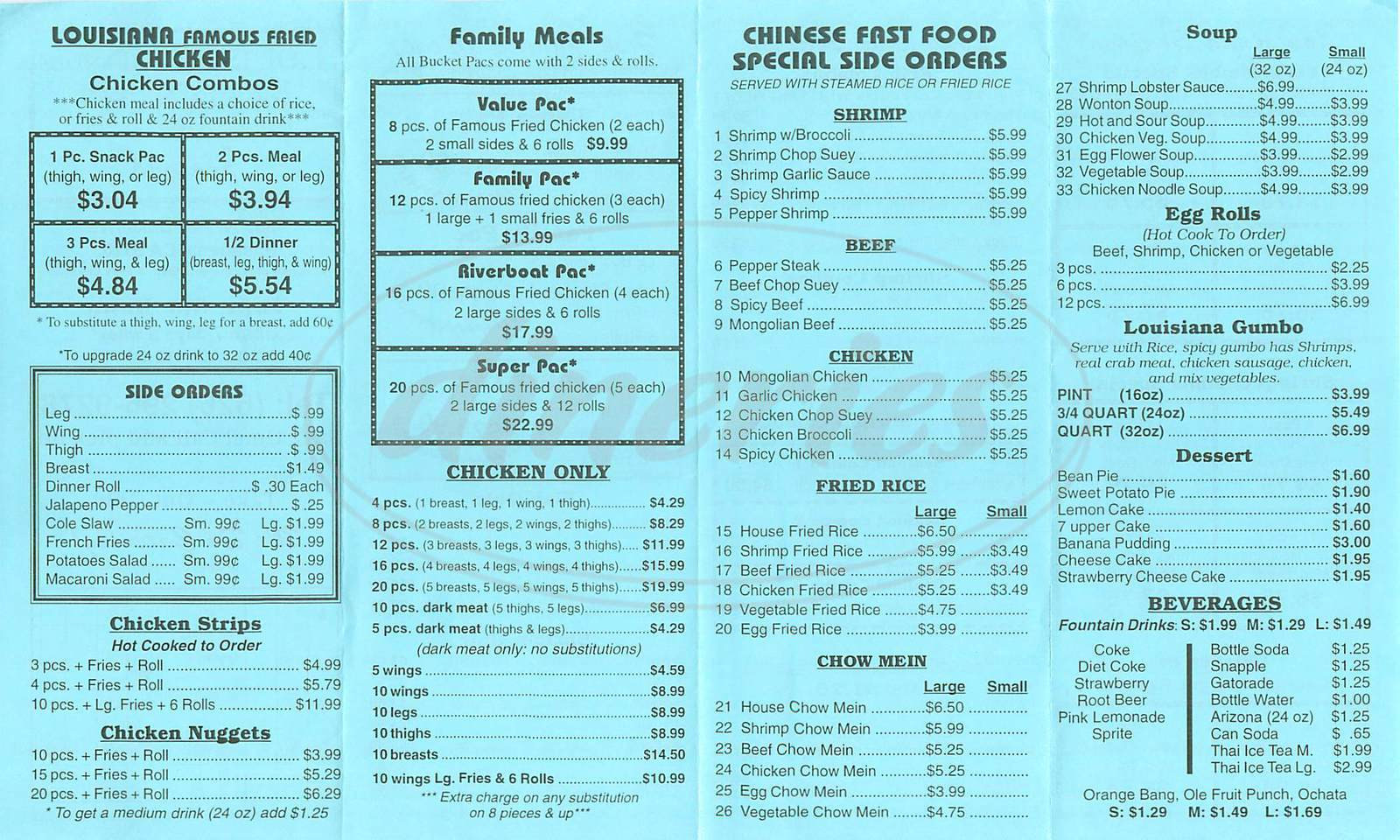 Louisiana Fried Chicken Menu
 Louisiana Famous Fried Chicken Menu Pasadena Dineries