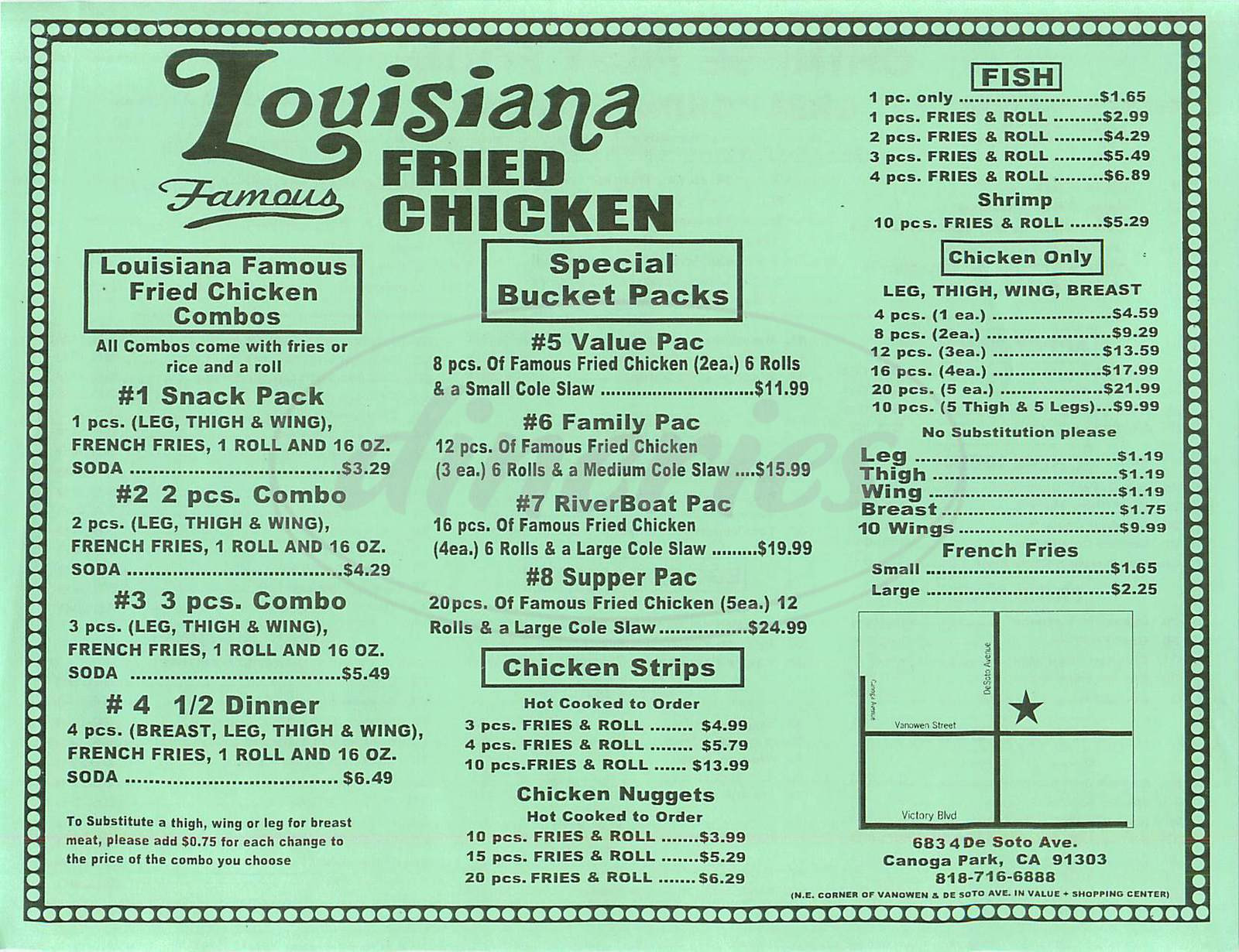 Louisiana Fried Chicken Menu
 Louisiana Fried Chicken Menu Canoga Park Dineries