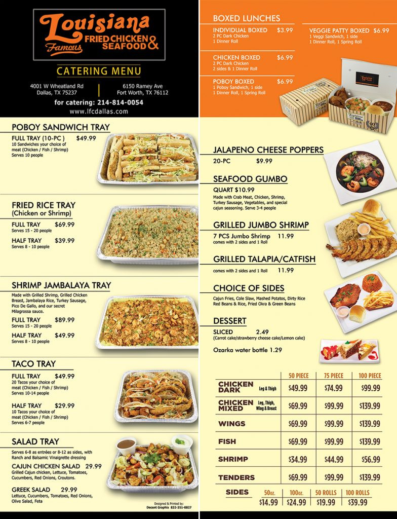 Louisiana Fried Chicken Menu
 Catering – Louisiana Famous Fried Chicken & Seafood