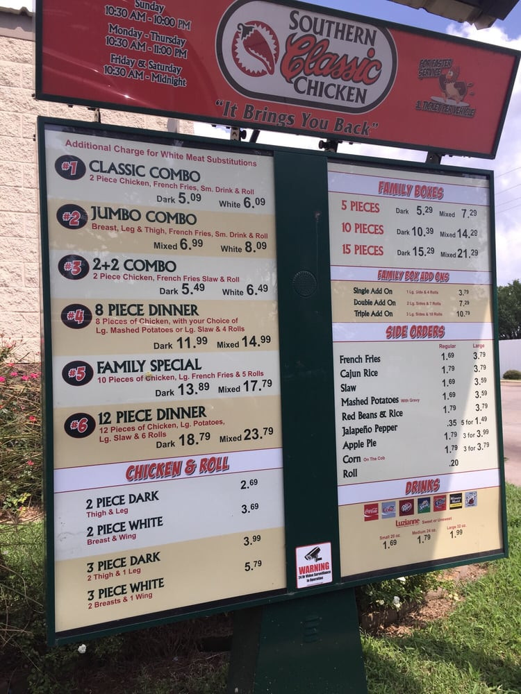 Louisiana Fried Chicken Menu
 Drive through menu Yelp