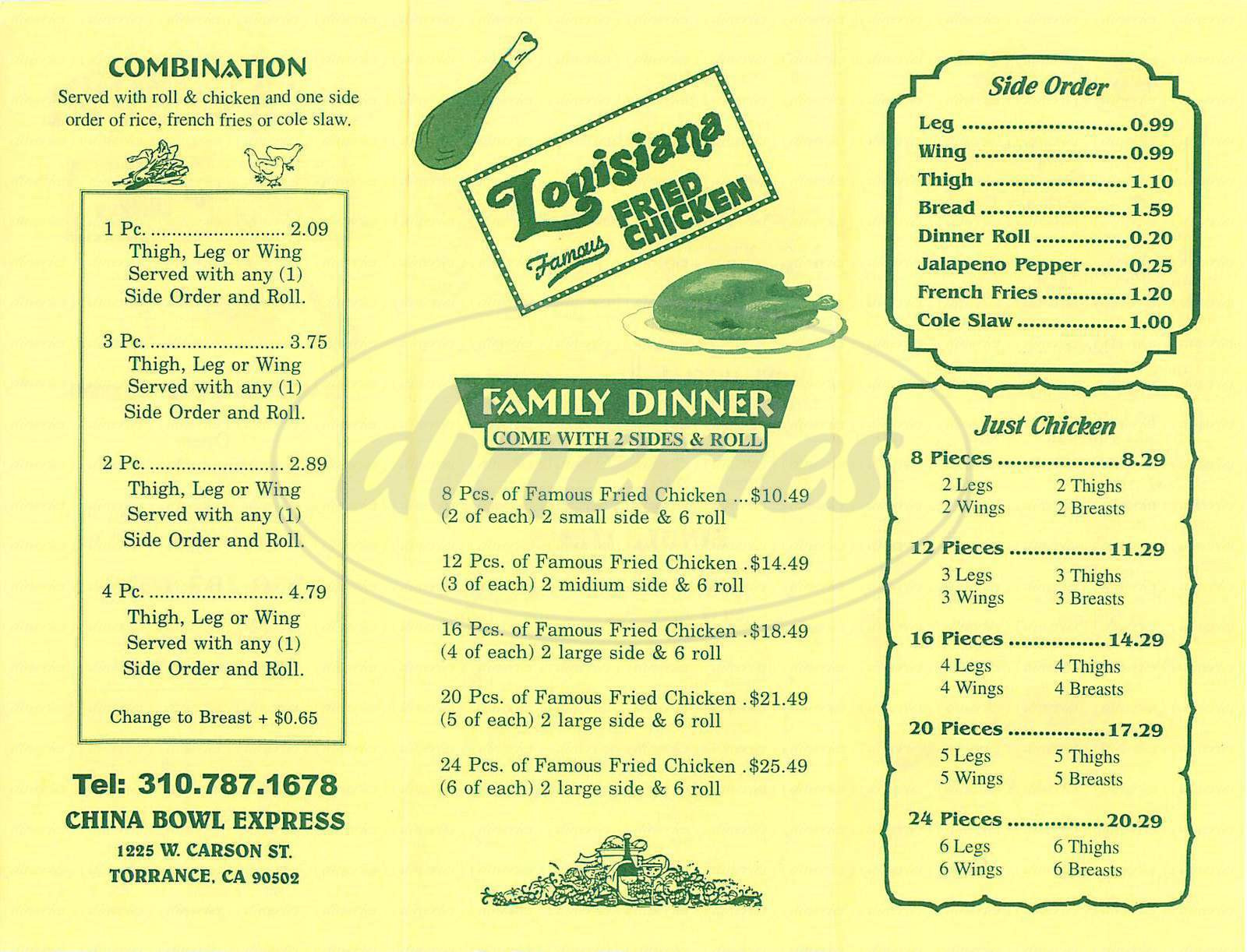 Louisiana Fried Chicken Menu
 China Bowl and Louisiana Fried Chicken Menu Torrance