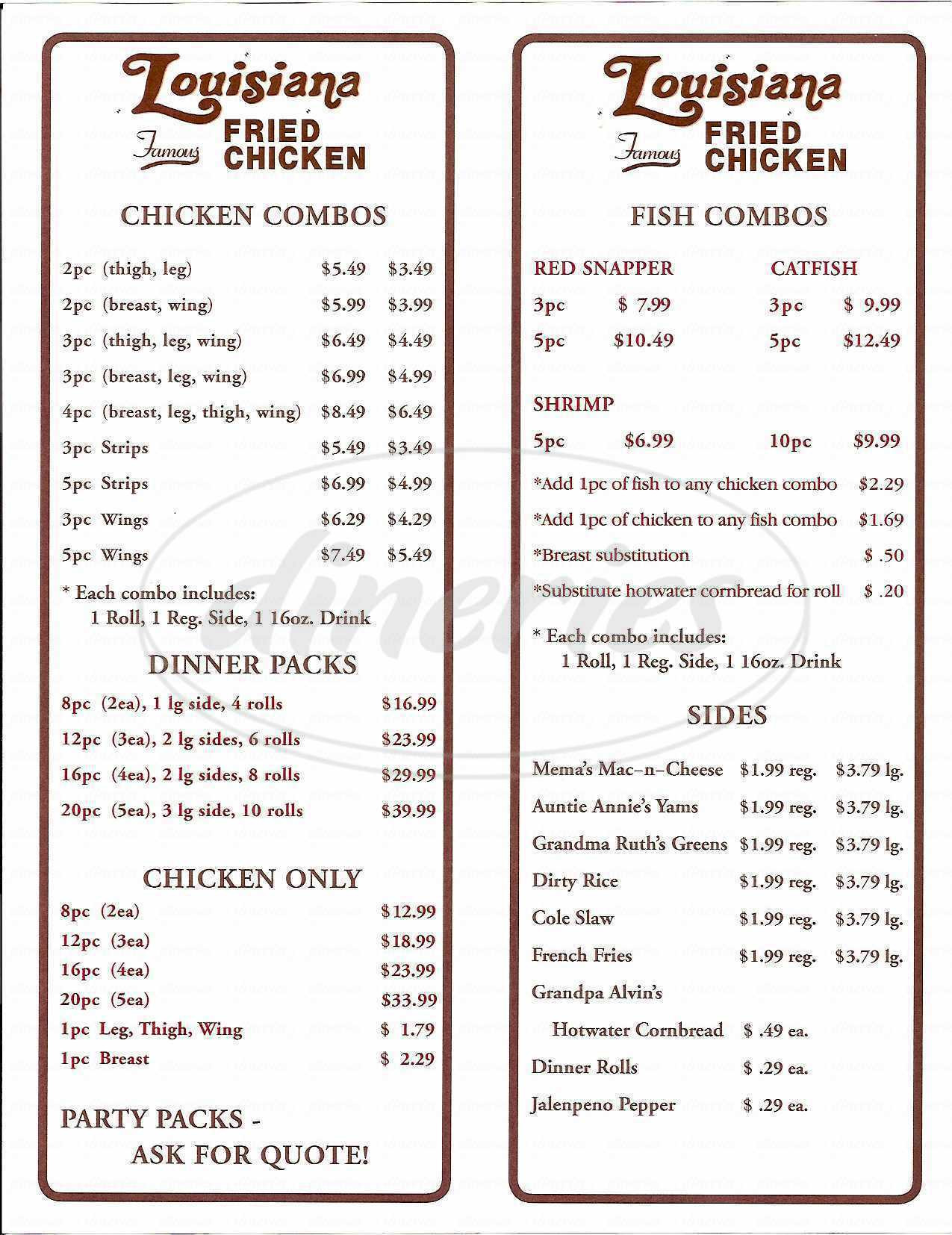 Louisiana Fried Chicken Menu
 Louisiana Fried Chicken Menu Oakland Dineries