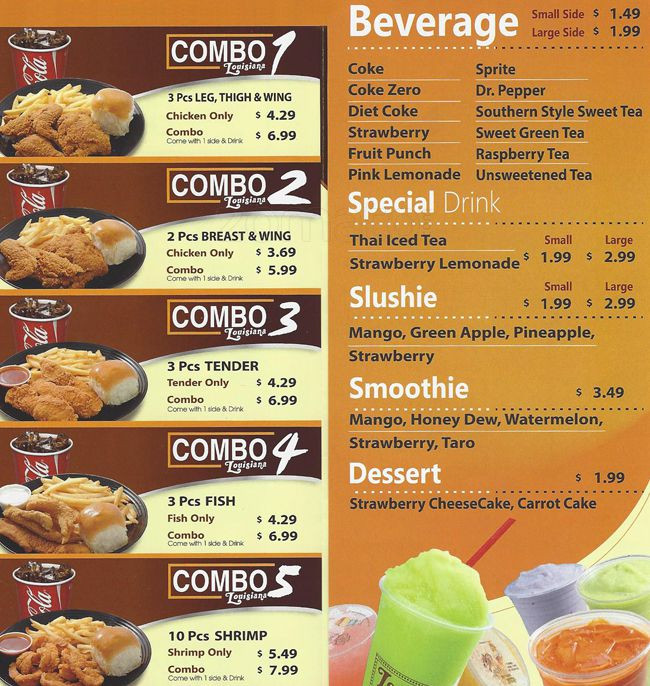 Louisiana Fried Chicken Menu
 Menu at Louisiana Famous Fried Chicken restaurant Dallas