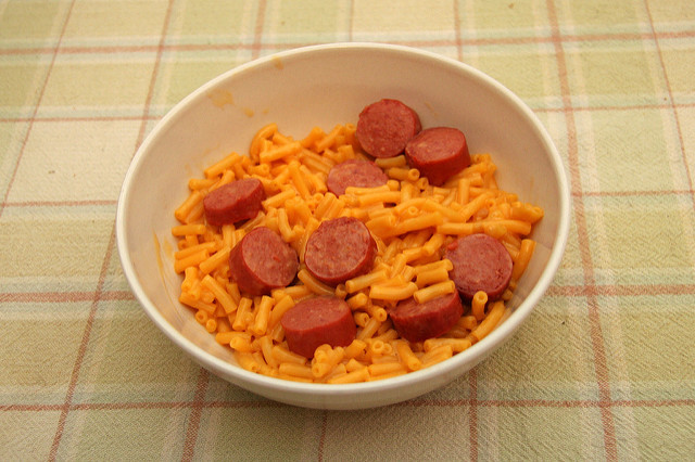 Mac And Cheese And Hot Dogs
 mac cheese hot dog = yum