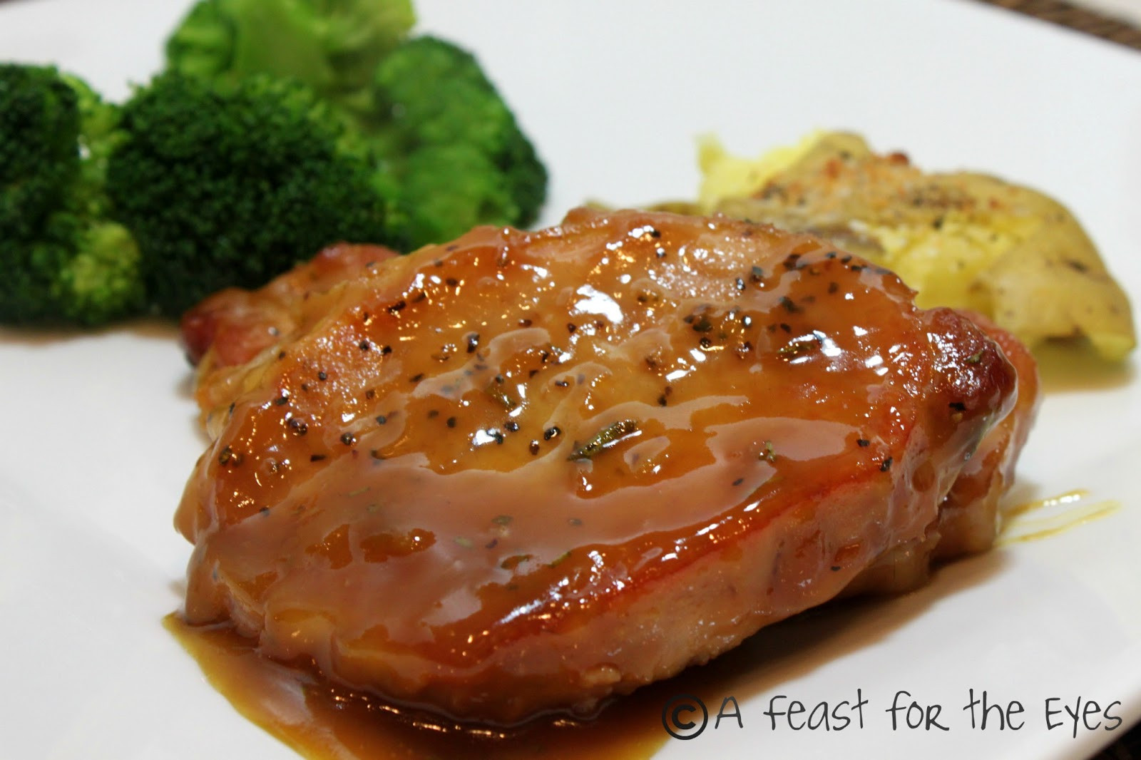 Maple Pork Chops
 A Feast for the Eyes Mustard Maple Glazed Pork Chops