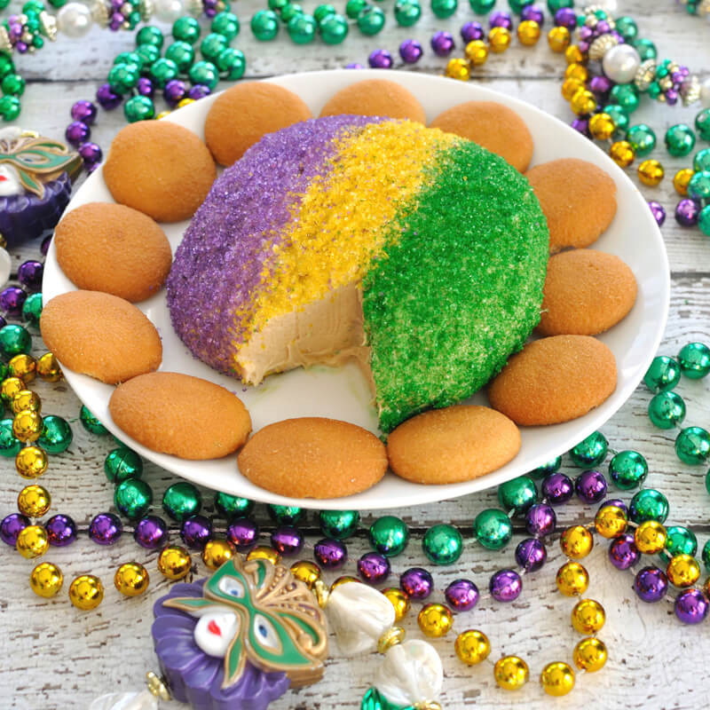 Mardi Gras Desserts
 King Cake Cheese Ball for Mardi Gras Dip Recipe Creations