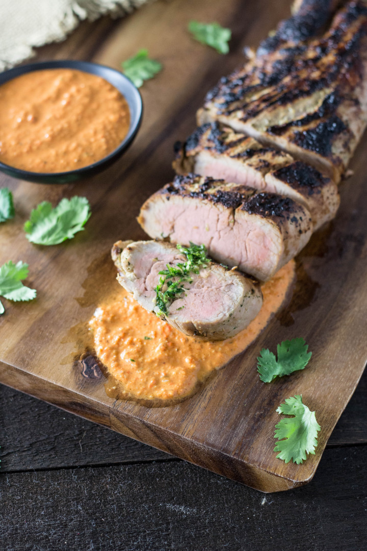 Marinated Pork Tenderloin
 Marinated Pork Tenderloin with Romesco Sauce & Cilantro