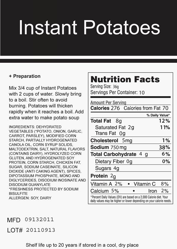 Mashed Potato Nutrition
 instant mashed potatoes nutrition