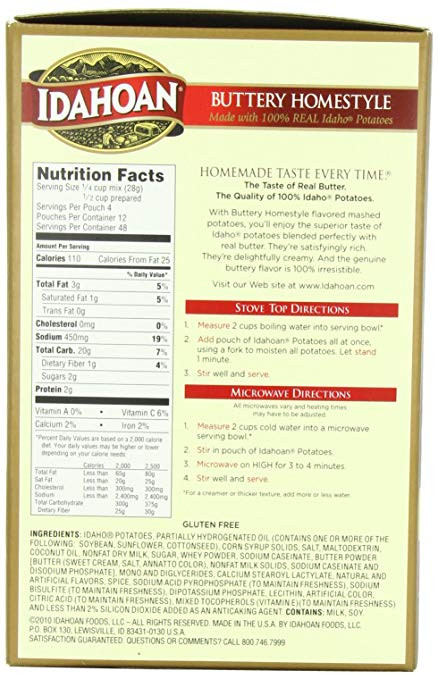 Mashed Potato Nutrition
 instant mashed potatoes nutrition