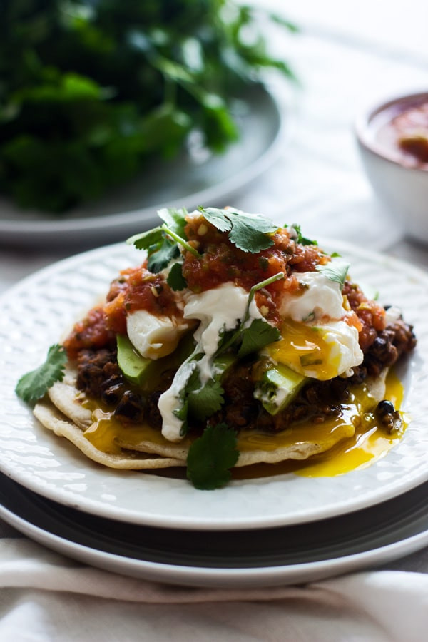 Mexican Breakfast Eggs
 Mexican Breakfast Tostadas with Chorizo Re fried Beans