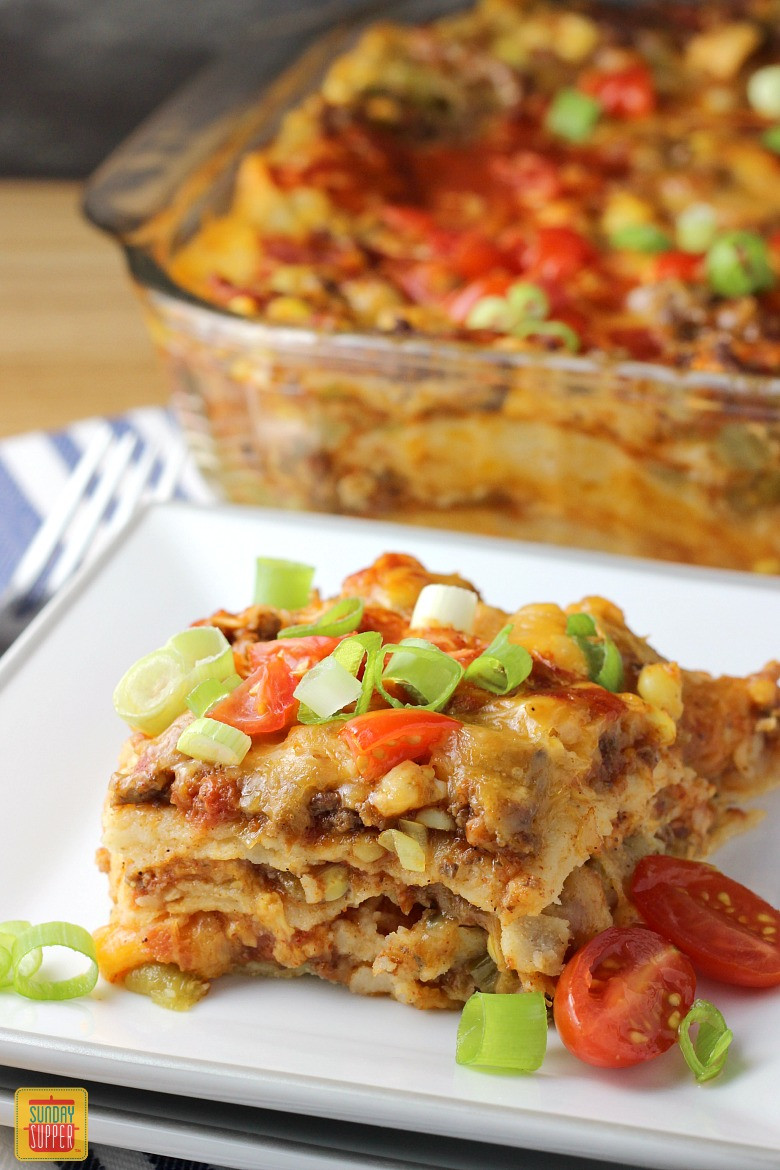 Mexican Lasagna With Tortillas
 Dinner Ideas Using Ground Beef SundaySupper