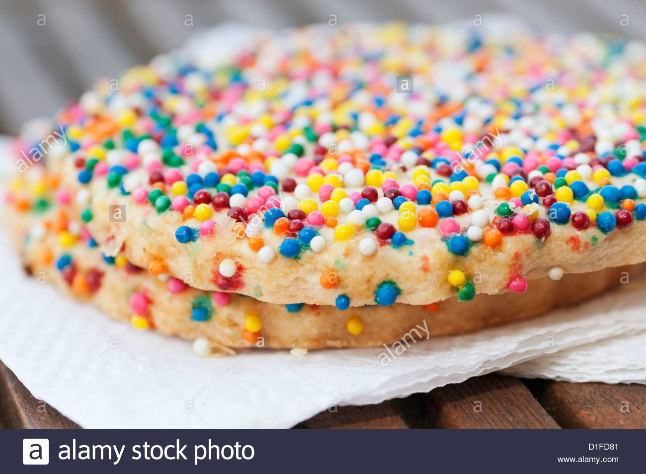 Mexican Sugar Cookies
 Closeup of two Mexican sugar cookies decorated with