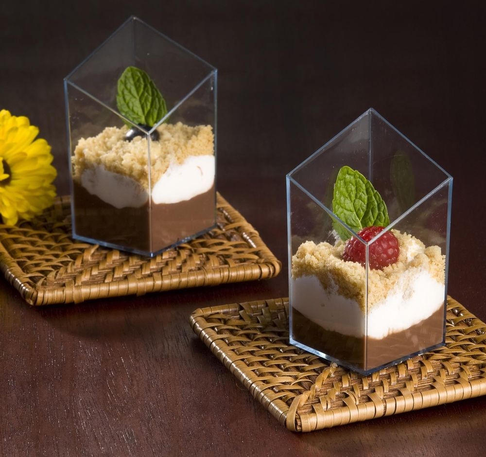 Mini Dessert Cups
 2 5 oz Diamond Cube Plastic Mini Shot Glass Dessert Cup