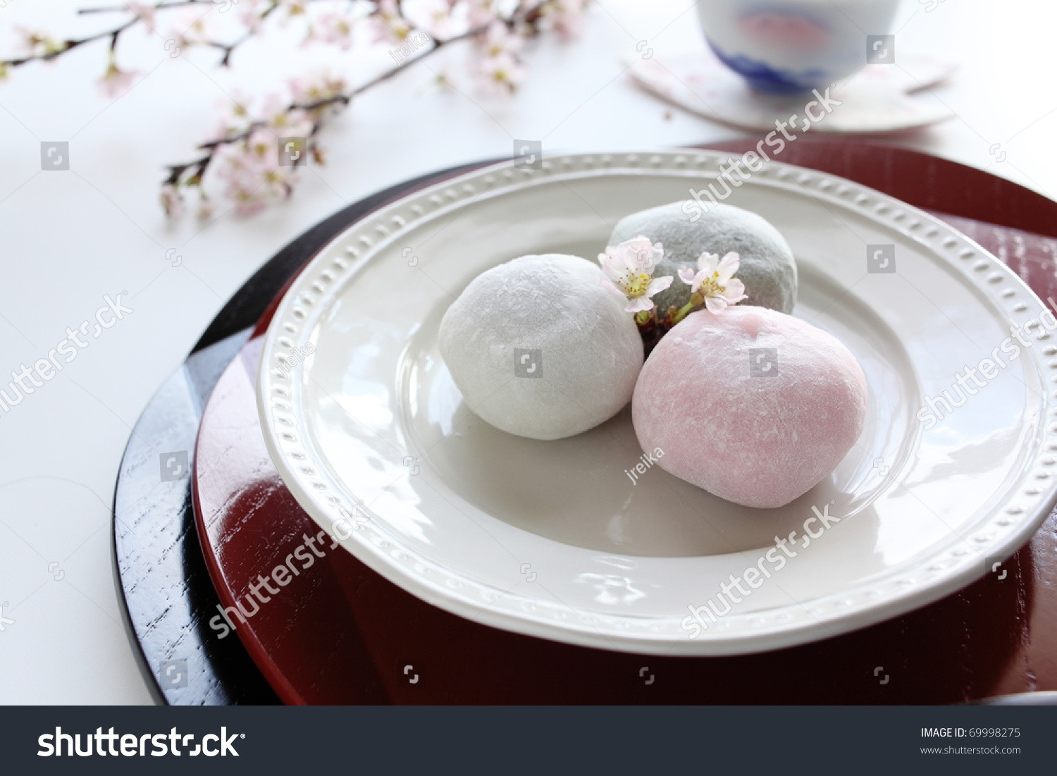 Mochi Japanese Dessert
 Japanese Traditional Dessert Three Color Mochi Stock