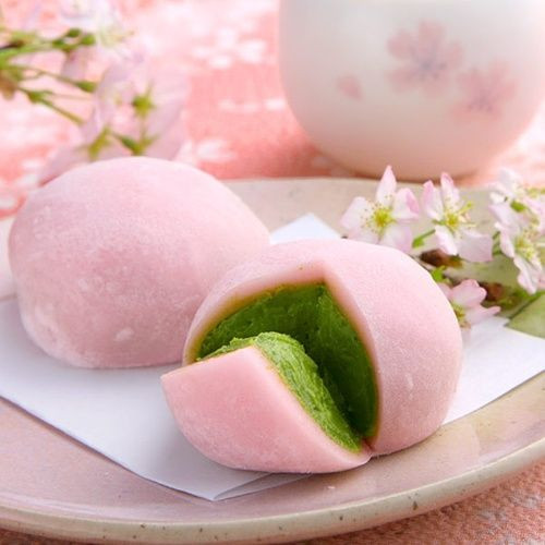 Mochi Japanese Dessert
 Pink Green Tea Mochi It looks good even though I have no