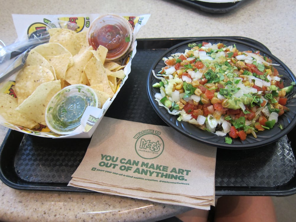 Moes Breakfast Bowls
 Tofu rice bowl with free chips and salsa Yelp