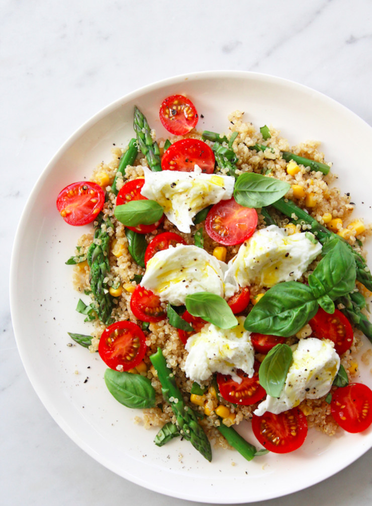 Mozzarella Tomato Salad
 Quinoa Asparagus Cherry Tomato and Buffalo Mozzarella