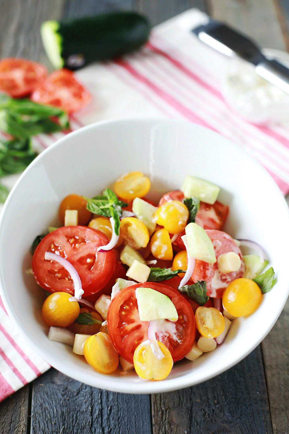 Mozzarella Tomato Salad
 Mozzarella & Tomato Salad with Basil Cream