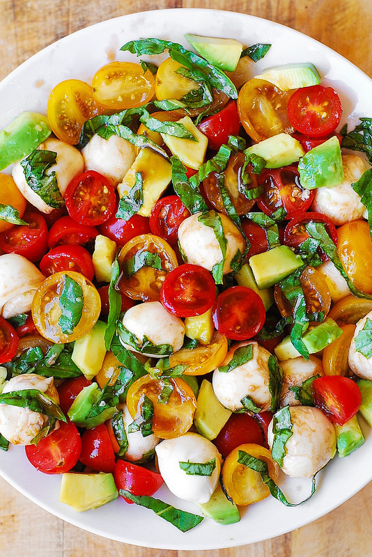 Mozzarella Tomato Salad
 Tomato Basil Avocado Mozzarella Salad with Balsamic