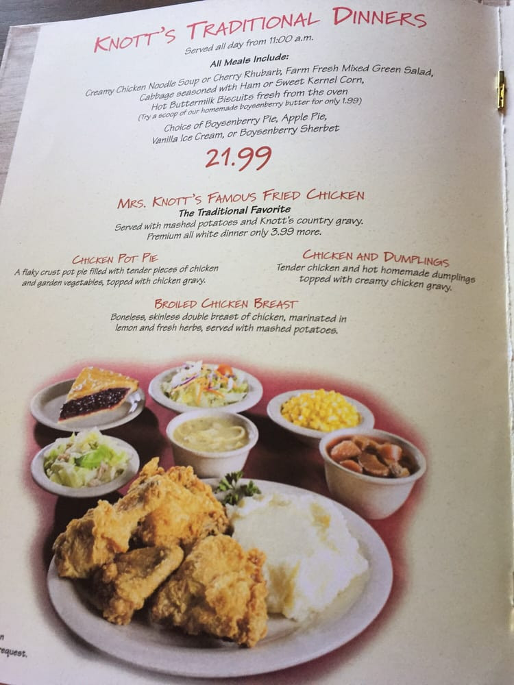 Mrs. Knott'S Chicken Dinner Restaurant
 Dinner menu Yelp