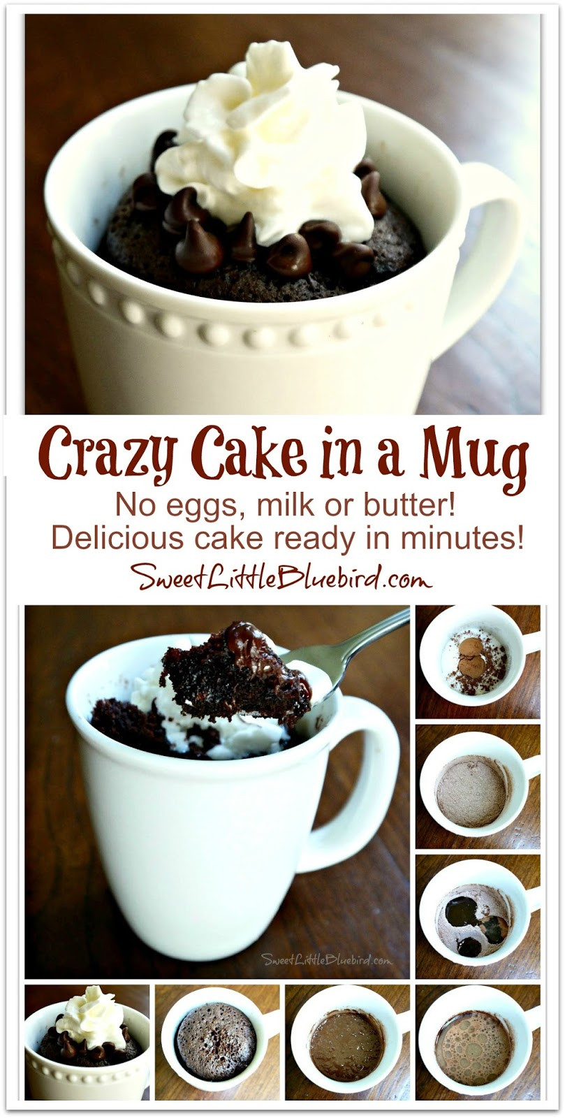 Mug Cake Recipe No Egg
 Crazy Cake in a Mug No Eggs Milk or Butter Ready in