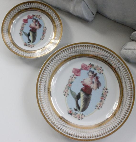 Nautical Dinner Ware
 Gold or Silver Mermaid Plates Dishes Nautical Plates