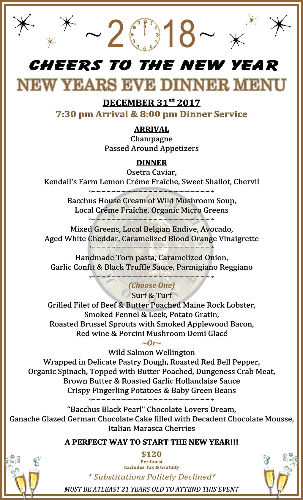 New Year Day Dinner Menu
 Bacchus House New Year s Eve Dinner & Celebration
