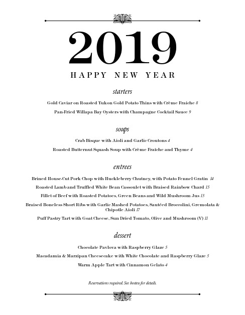 New Year Day Dinner Menu
 New Years Eve Dinner Menu