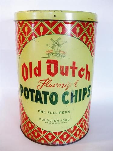 Old Dutch Potato Chips
 Vintage Old Dutch Potato Chip Can Tin Metal e Full Pound