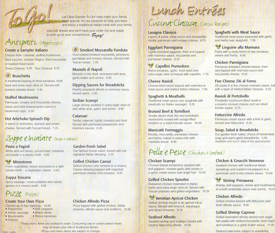 Olive Garden Dinner Menu
 7 Best of Olive Garden Menu Printable Out Olive