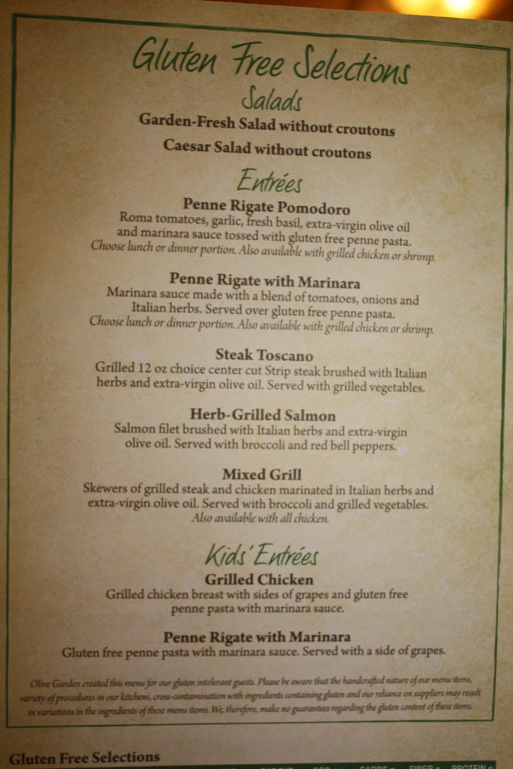 Olive Garden Dinner Menu
 Thriving GFCF Olive Garden Restaurant Review