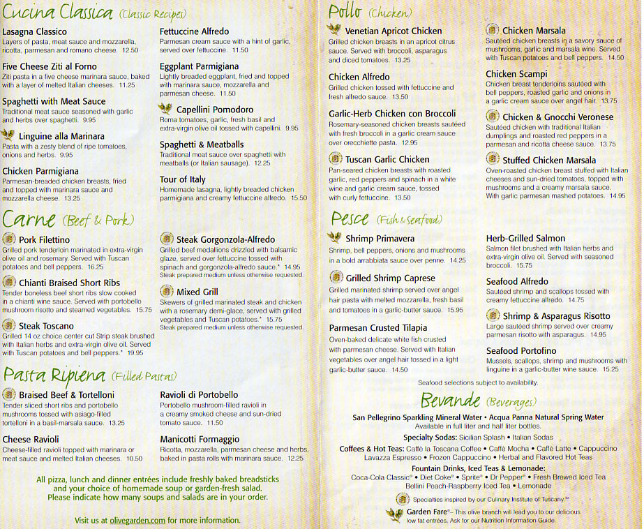 Olive Garden Dinner Menu
 7 Best of Olive Garden Menu Printable Out Olive