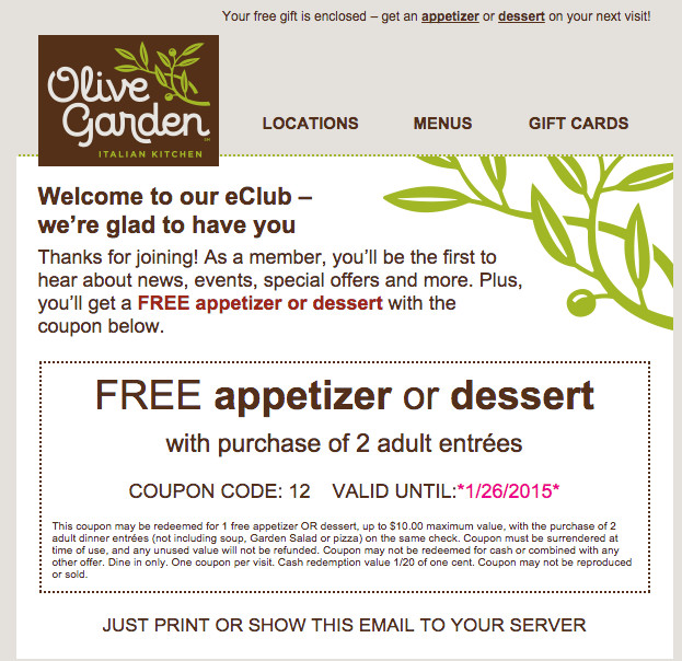 Olive Garden Free Appetizer Coupon
 Free Printable Coupons Olive Garden Coupons