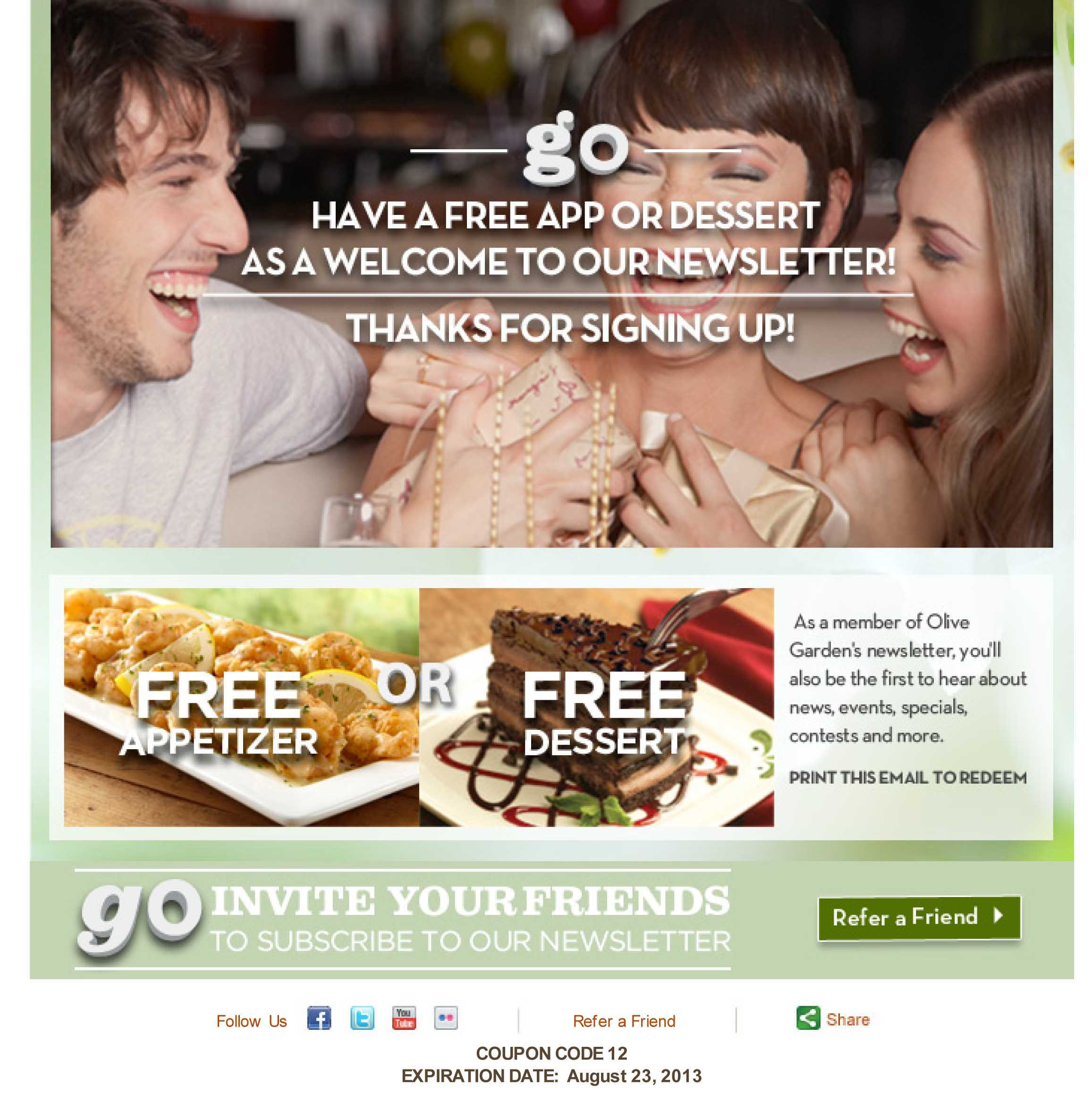 Olive Garden Free Dessert Coupon
 The Olive Garden discount coupon