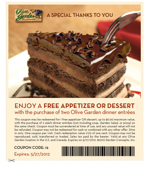Olive Garden Free Dessert Coupon
 In Store Printable Coupons Discounts and Deals Printable