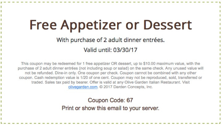 Olive Garden Free Dessert Coupon
 olive garden coupon code august 2015