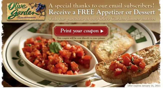 Olive Garden Free Dessert Coupon
 My Military Mommy Olive Garden Coupon Free Appetizer or