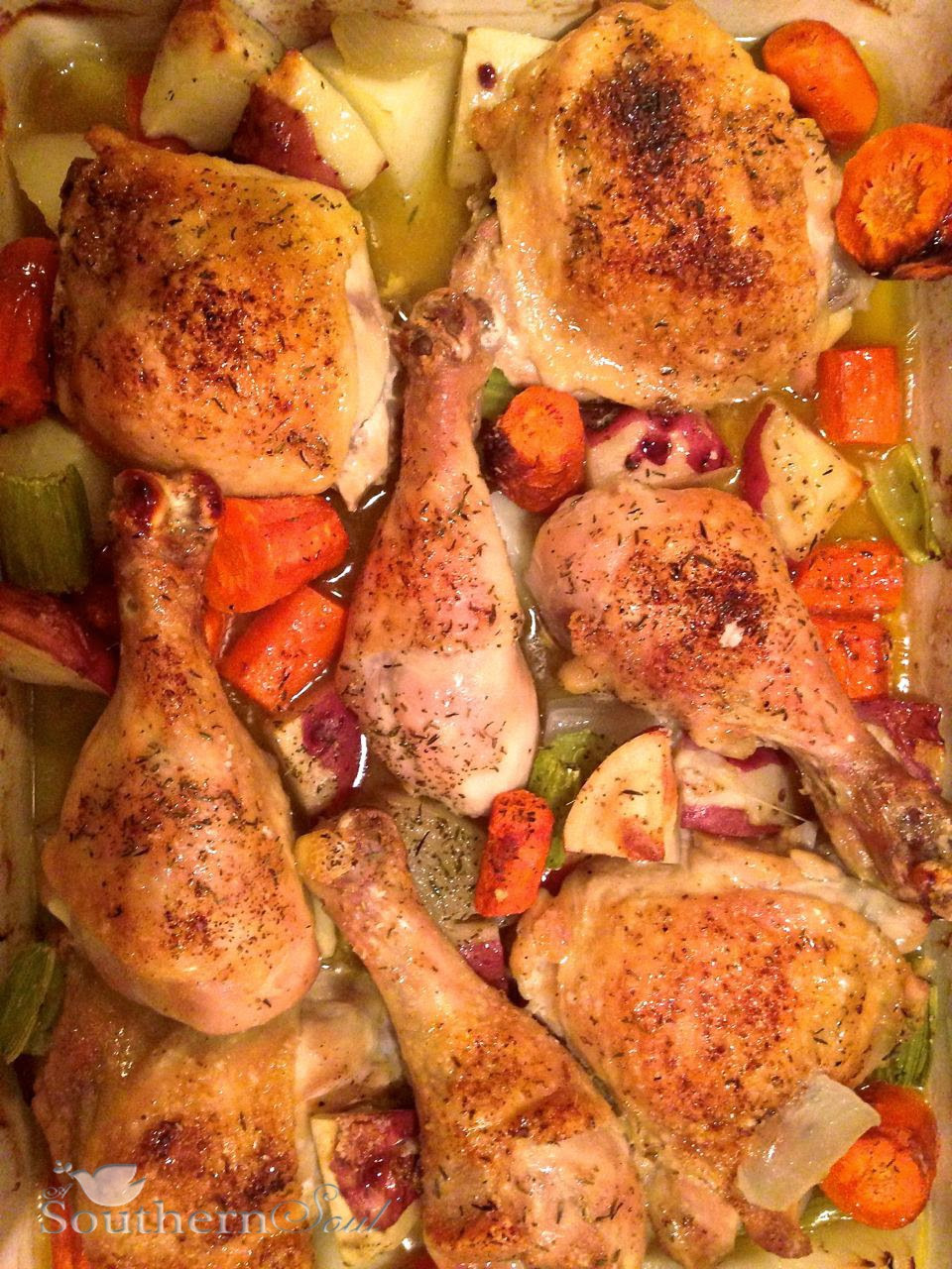 Oven Roasted Chicken Pieces
 A Southern Soul Oven Roasted Chicken with Ve ables