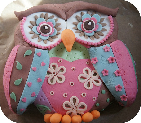 Owl Birthday Cake
 Patchwork owl birthday cake