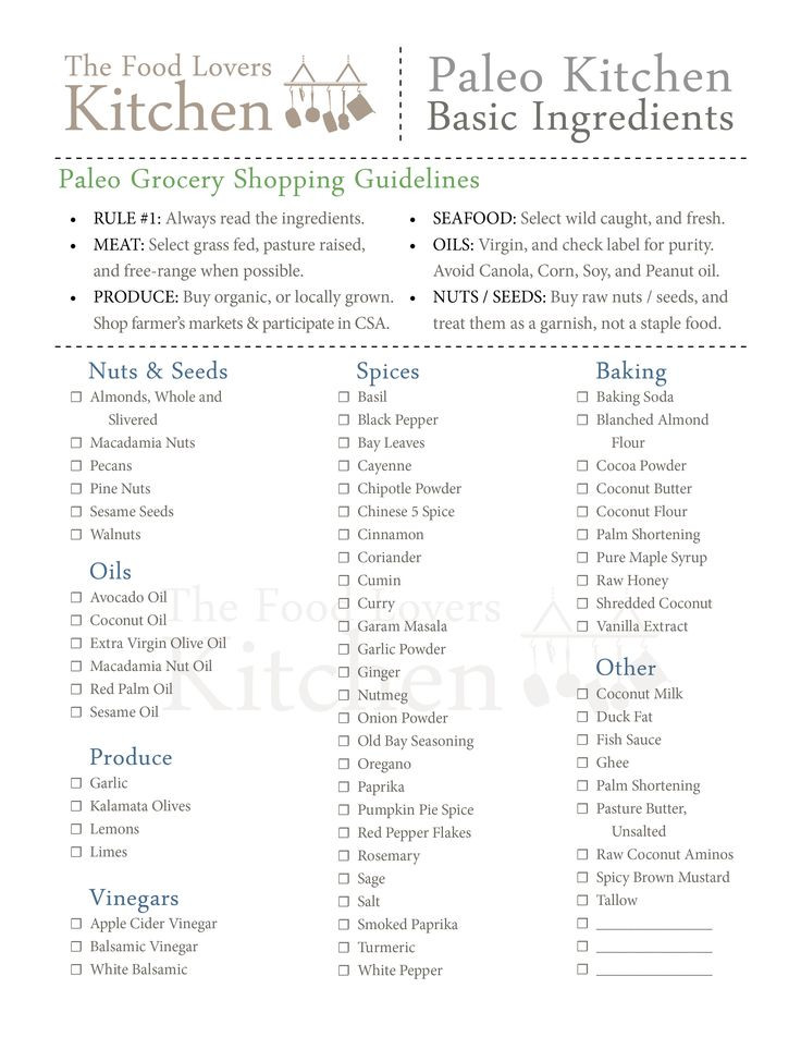 Paleo Diet Shopping List
 basic paleo checklist great for cooking on the fly