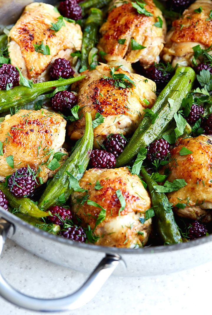 Pan Fried Chicken Thighs
 Pan Fried Chicken Thighs with Okra and Blackberries i