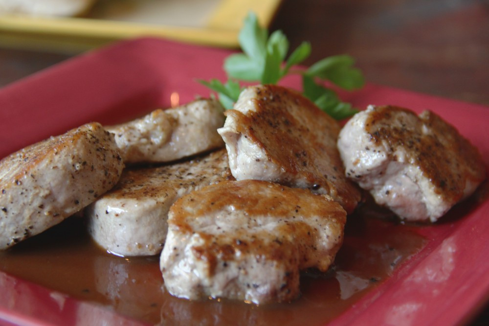 Pan Seared Pork Tenderloin
 Seared Pork Tenderloin with Apple Ginger Pan Sauce — Three