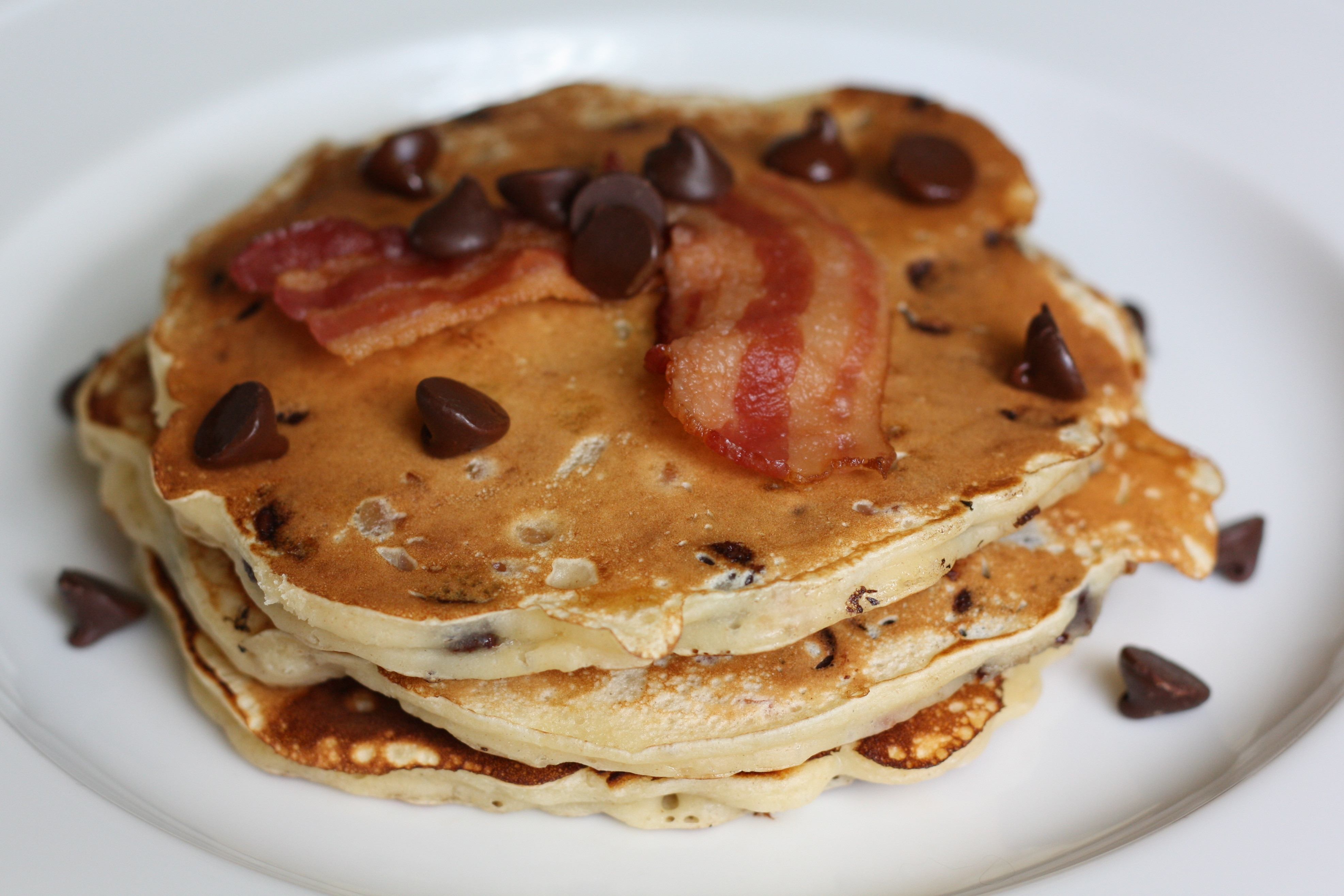 Pancakes And Bacon
 Breakfast for Dinner – Chocolate Chip Bacon Pancakes